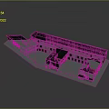 Landscape View Of Architectural Model With Connected White Buildings Black Roofs Courtyard And Colorful Windows