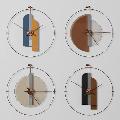 Modern Minimalist Wall Clocks With Circular Frames Geometric Elements And Blue Brown Beige Black Colors 3d model