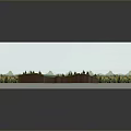 Scenic Mountain Landscape With Pine Trees Grass Covered Hillside and Distant Cottages 3d model