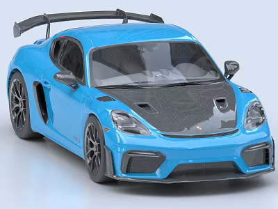 Blue Sports Car With Black Rear Spoiler Hood Wheels And Sporty Design 3d model