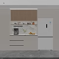 Modern Wine Cabinet With Wooden Doors And Soft Lighting In Kitchen Area