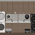Modern Laundry Room Design With Built In Washer Dryer And Wooden Cabinetry