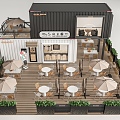 Modern coffee shop outdoor coffee shop commercial outdoor table and chair container flower box fence 3d model