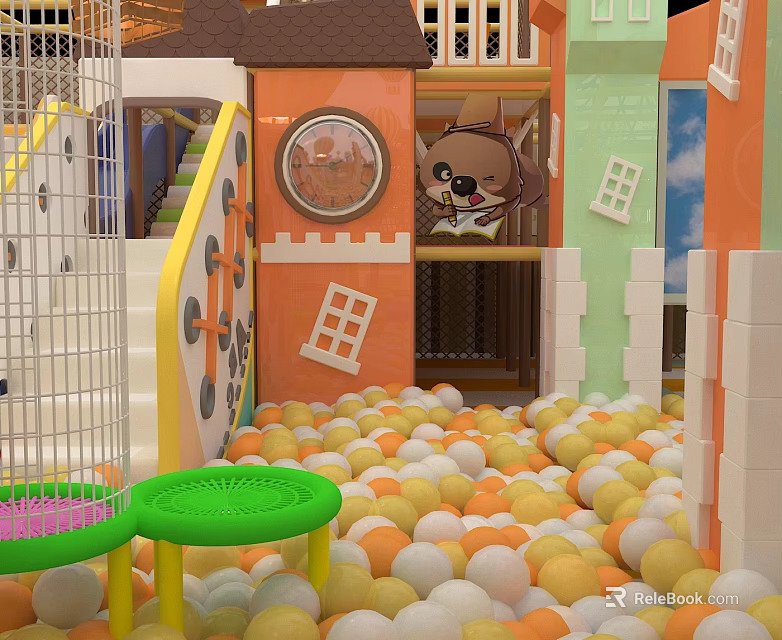 Colorful Indoor Playground With Ball Pit And Stuffed Animal Decoration 3d model 