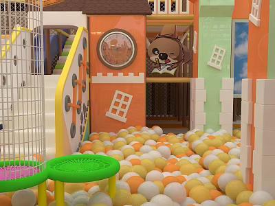 Colorful Indoor Playground With Ball Pit And Stuffed Animal Decoration 3d model