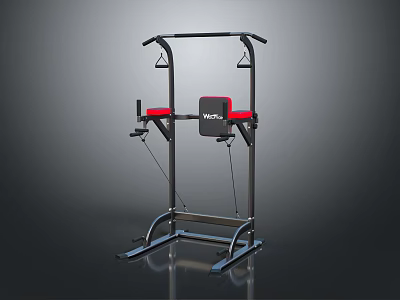 Multi functional Home Gym Fitness Machine Red Seat Black Frame Strength Training Cables Handles 3d model