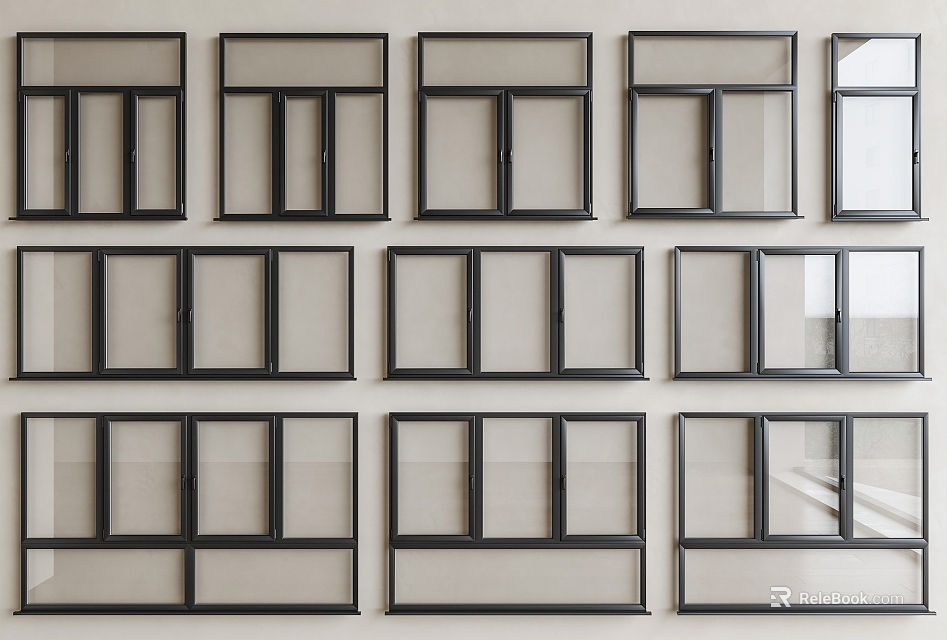 Display Of Modern Floor To Ceiling Windows With Various Designs 3d model 