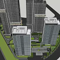 Night View High Rise Residential Landscape With Glass Curtain Walls Illuminated Lights And Waterfront Trees
