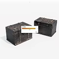 Two Vintage Black Trunks With Metal Hardware And Distressed Surface 3d model