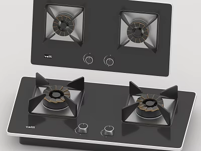 Modern Black Two Burner Gas Stove With Control Knobs For Kitchen Cooking Appliance 3d model