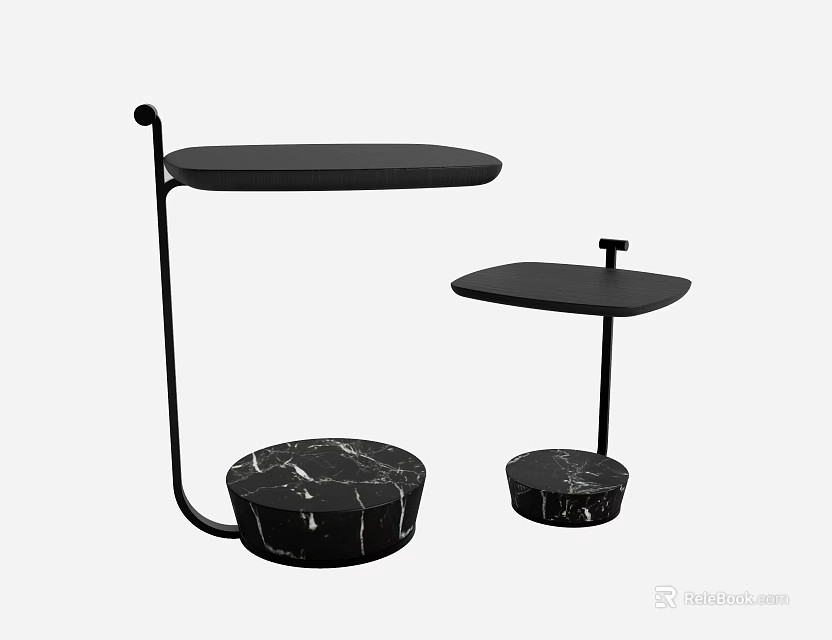 Black Modern Side Tables With Round Marble Base And Black Metal Frame Design 3d model