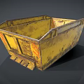 Yellow Industrial Dumpster With Rusted Surface And Worn Orange Stripes 3d model