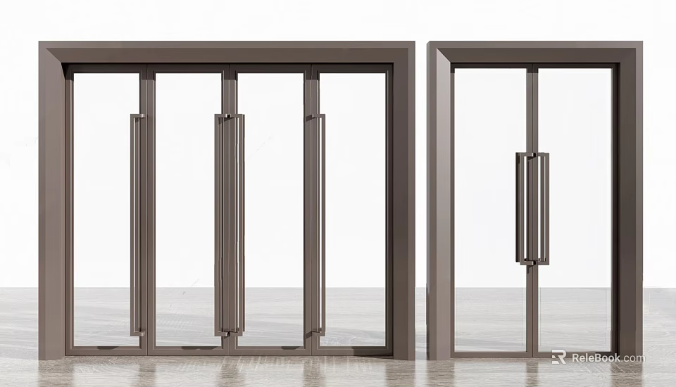 Contemporary Glass Door Design with Metal Frame and Vertical Handles for Interior 3d model 