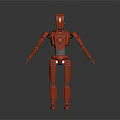 Red Robot 3D Model With Metallic Design And Articulated Joints Standing Pose