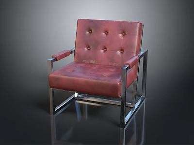 Red Leather Armchair With Button Tufted Design And Metal Frame 3d model