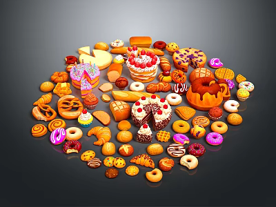 Colorful Assorted Pastries Arranged in Circle with Donuts Cakes and Cookies 3d model
