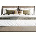 Modern Double Bed with Brown Headboard White and Brown Pillows and Soft Blanket