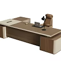 Modern Executive Office Desk With Laptop Desk Lamp And Leather Chair