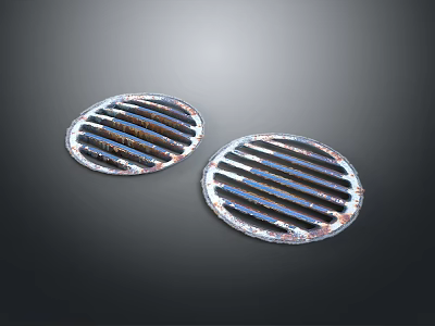 Two Round Metal Grilles With Striped Design On Dark Background 3d model