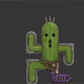 Wood And Stone Cactus Sculpture Unique Design With Green Finish And Decorative Details