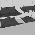 Various Traditional Architectural Components Featuring Sloped Roofs And Curved Eaves Design