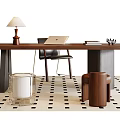 Middle Style Desk and Chair Combination Modern Desk and Chair Acrylic Stool Middle Style Table Lamp Low Stool 3d model