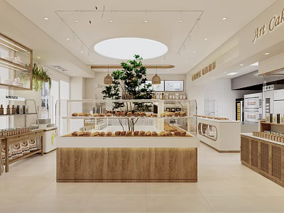 Cozy Dessert Shop Interior With Wooden Counter Glass Display Cases And Fresh Baked Pastries 3d model