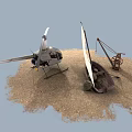 Natural Sandy Ground Scene With Small Sailboat And White Helicopter