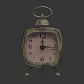 Vintage Square Alarm Clock With Metal Bell Pink Dial And Decorative Feet