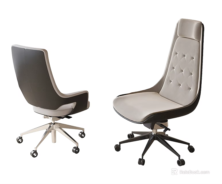 Modern Office Chair with Leather Upholstery Tufted Back and Swivel Wheel Base 3d model 