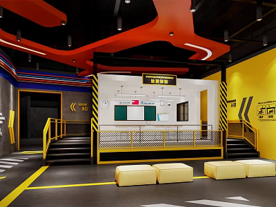 Modern Fitness Gym Interior With Yellow Black Design Steps And Rest Areas 3d model