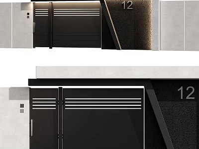 Stylish Black Entrance Door Featuring Parallel Lines And Number 12 For Building Entrance 3d model