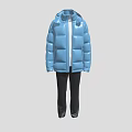 Light Blue Hooded Puffer Jacket Paired With Black Pants For Casual Winter Outfit