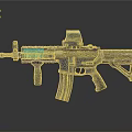 Modern Tactical Assault Rifle With Blue Digital Display Tactical Scope Magazine And Ergonomic Grip