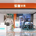Interactive VR Experience Center With Dinosaur Theme Background VR Helmet And Gaming Equipment 3d model