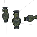 Bronze Style Ornamental Vase Set With Intricate Patterns Double Handles Three Pieces For Home Decor
