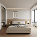 Modern Minimalist Bedroom Interior Design With Beige Bed Nightstand And Wall Art