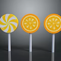 Colorful Lollipops With Spiral And Orange Slice Patterns On Gray Background 3d model