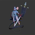 Mouse Warrior Character Wearing Blue Armor Holding Shield Sword And Banner 3d model