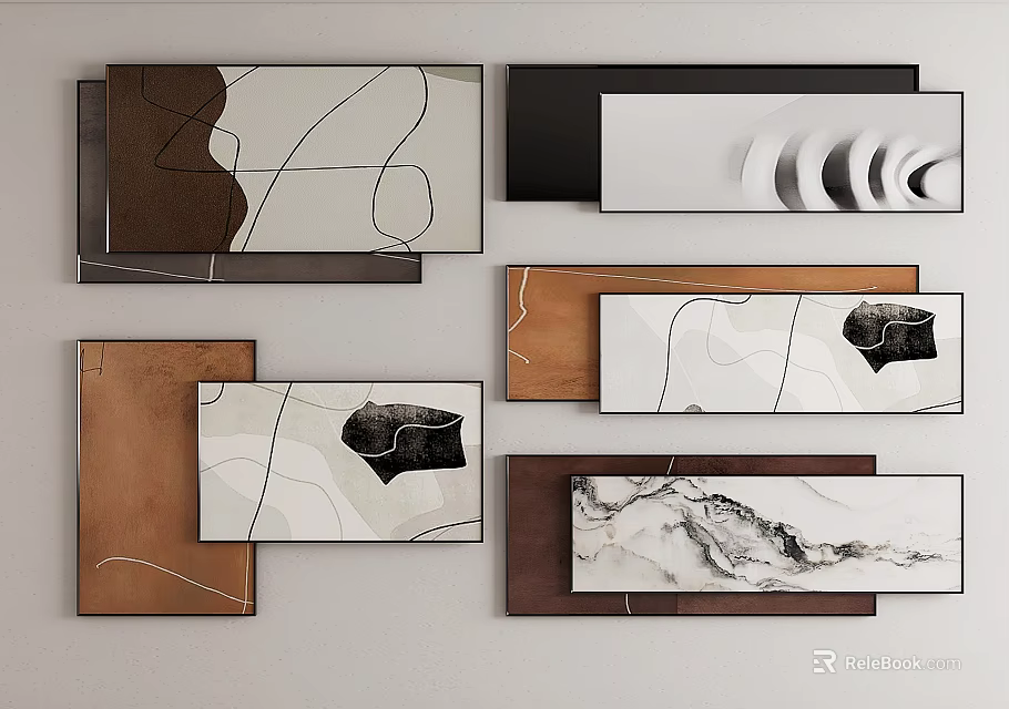 Modern Abstract Art Decor Paintings With Various Patterns On Wall 3d model