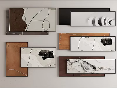 Modern Abstract Art Decor Paintings With Various Patterns On Wall 3d model