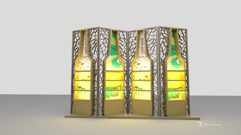 Illuminated Screen With Intricate Lattice Design And Wine Bottle Shaped Panels 3d model 