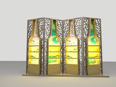 Illuminated Screen With Intricate Lattice Design And Wine Bottle Shaped Panels 3d model