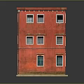 Urban Multi Story Building Model With Red Exterior White Framed Windows And Green Doors