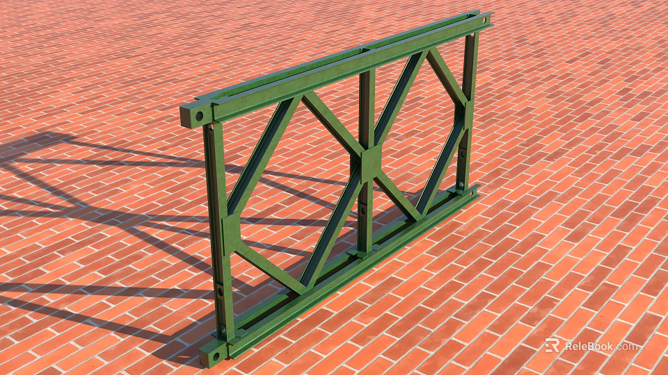 Green Metal Structural Truss Component With Cross Bracing And Frame Design 3d model 