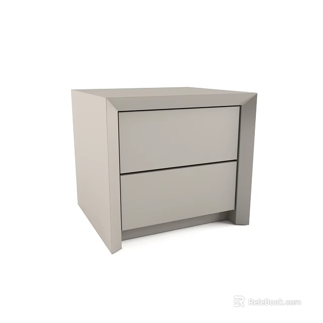 Modern Light Gray Bedside Table With Two Drawers And Simple Design 3d model 