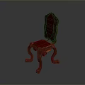 Red Upholstered Single Chair With Carved Wooden Frame And Curved Legs