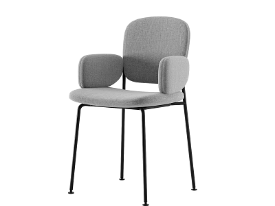 Modern Gray Leisure Chair With Armrests Curved Backrest And Black Metal Legs 3d model