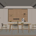 Modern Minimalist Dining Room Interior With Built in Wooden Cabinets Round Table And Chairs