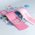Pastel Pink Kids Playground Scene With Slide Stairs Star Pattern And Circular Elements